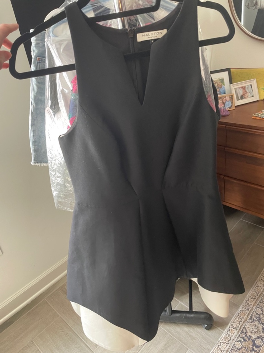 Halston Heritage Black Mini Dress with V-Notch Neckline